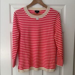 NWT J. Crew Red and Cream Striped Cashmere Sweater